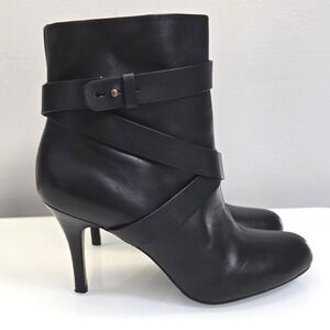Cole Haan Ankle Boots Heels Shoes Womens 9 Black Leather Stiletto Chey Anne Belt